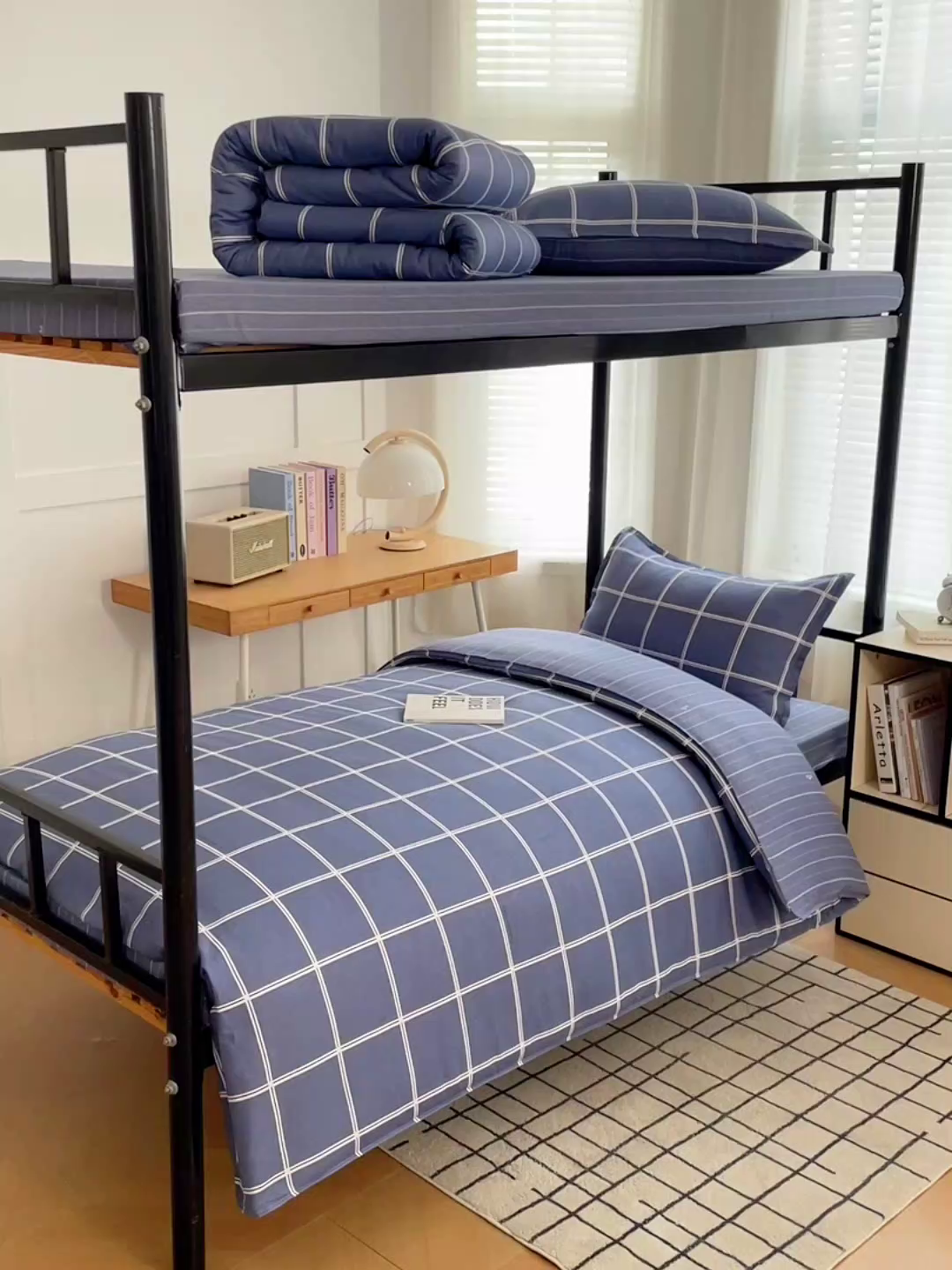 91家纺网 家纺一手货源 找家纺 锦润 2025新款印花12868全棉学生宿舍三件套纯棉六件套星晴-蓝