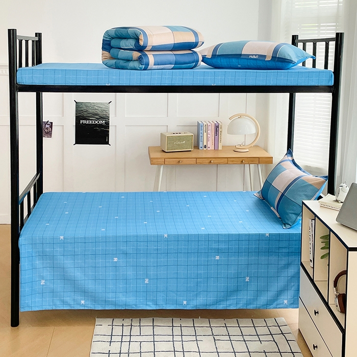 91家纺网 家纺一手货源 找家纺 锦润 2025新款印花12868全棉学生宿舍三件套纯棉六件套印象空间-蓝