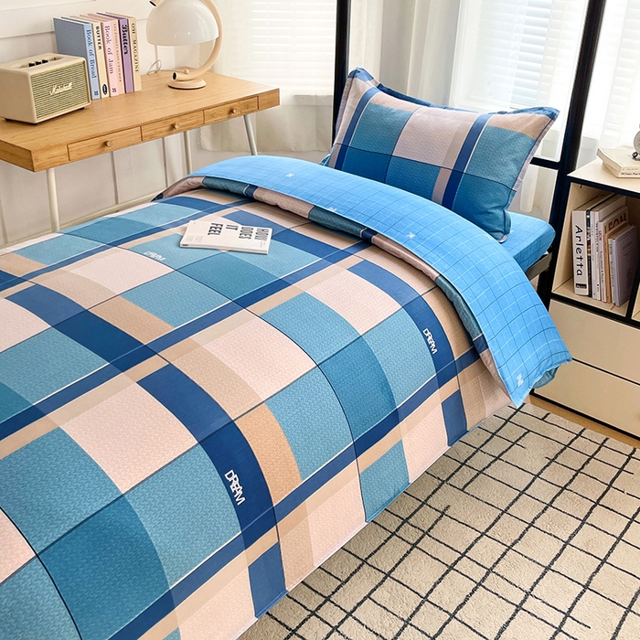 91家纺网 家纺一手货源 找家纺 锦润 2025新款印花12868全棉学生宿舍三件套纯棉六件套印象空间-蓝