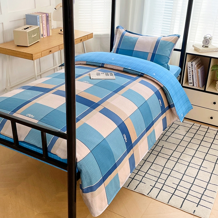 91家纺网 家纺一手货源 找家纺 锦润 2025新款印花12868全棉学生宿舍三件套纯棉六件套印象空间-蓝