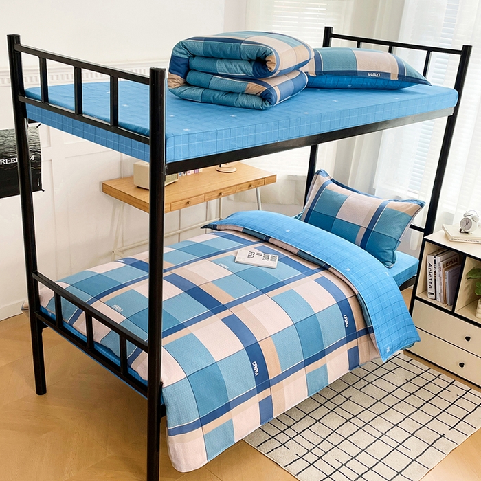 91家纺网 家纺一手货源 找家纺 锦润 2025新款印花12868全棉学生宿舍三件套纯棉六件套印象空间-蓝