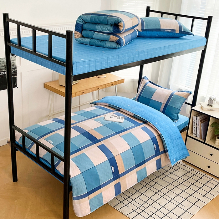 91家纺网 家纺一手货源 找家纺 锦润 2025新款印花12868全棉学生宿舍三件套纯棉六件套印象空间-蓝