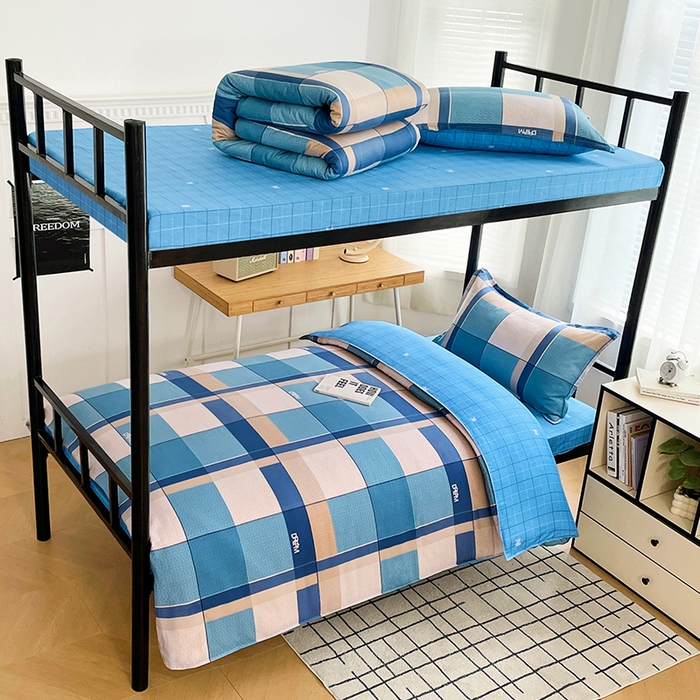 91家纺网 家纺一手货源 找家纺 锦润 2025新款印花12868全棉学生宿舍三件套纯棉六件套印象空间-蓝