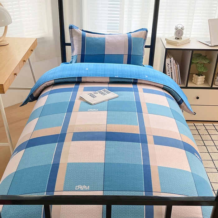 91家纺网 家纺一手货源 找家纺 锦润 2025新款印花12868全棉学生宿舍三件套纯棉六件套印象空间-蓝