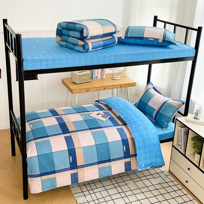 91家纺网 家纺一手货源 找家纺 锦润 2025新款印花12868全棉学生宿舍三件套纯棉六件套印象空间-蓝