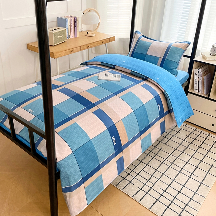 91家纺网 家纺一手货源 找家纺 锦润 2025新款印花12868全棉学生宿舍三件套纯棉六件套印象空间-蓝