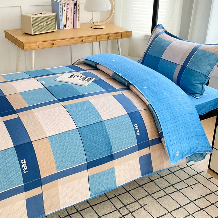 91家纺网 家纺一手货源 找家纺 锦润 2025新款印花12868全棉学生宿舍三件套纯棉六件套印象空间-蓝