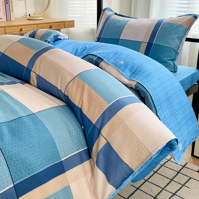 91家纺网 家纺一手货源 找家纺 锦润 2025新款印花12868全棉学生宿舍三件套纯棉六件套印象空间-蓝