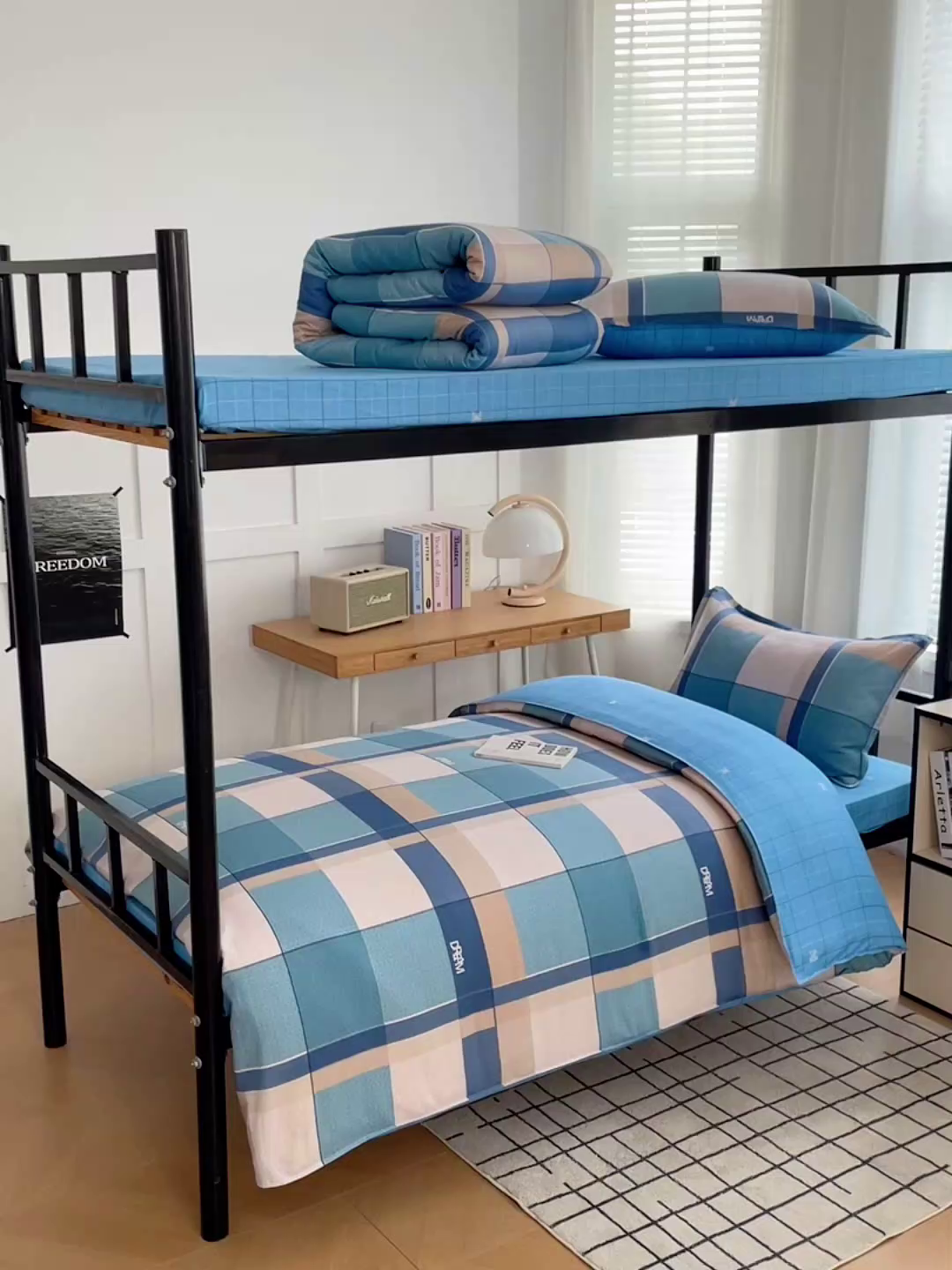 91家纺网 家纺一手货源 找家纺 锦润 2025新款印花12868全棉学生宿舍三件套纯棉六件套印象空间-蓝