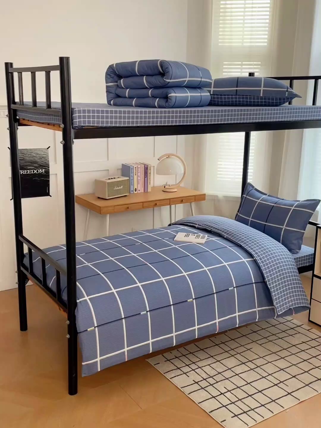 91家纺网 家纺一手货源 找家纺 锦润 2025新款印花12868全棉学生宿舍三件套纯棉六件套夜华-蓝