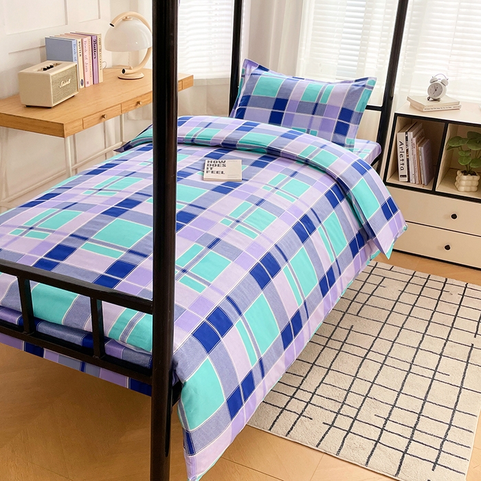 91家纺网 家纺一手货源 找家纺 锦润 2025新款印花12868全棉学生宿舍三件套纯棉六件套学生格