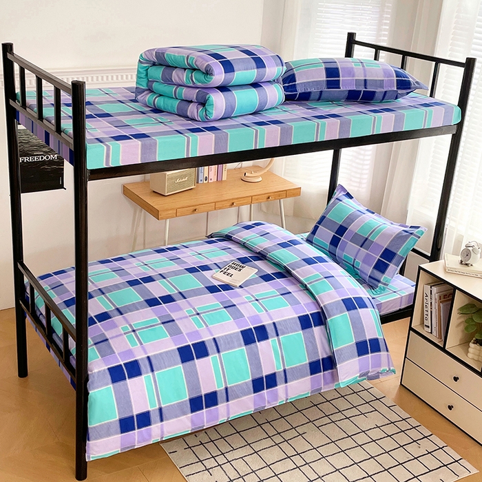 91家纺网 家纺一手货源 找家纺 锦润 2025新款印花12868全棉学生宿舍三件套纯棉六件套学生格