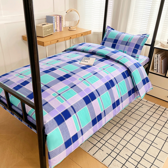 91家纺网 家纺一手货源 找家纺 锦润 2025新款印花12868全棉学生宿舍三件套纯棉六件套学生格