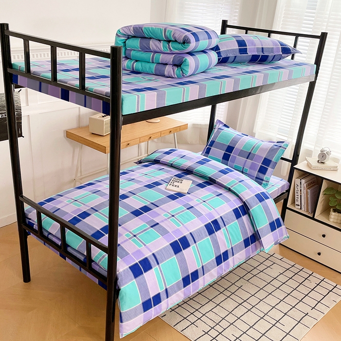 91家纺网 家纺一手货源 找家纺 锦润 2025新款印花12868全棉学生宿舍三件套纯棉六件套学生格