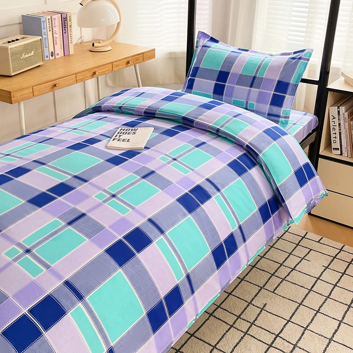 91家纺网 家纺一手货源 找家纺 锦润 2025新款印花12868全棉学生宿舍三件套纯棉六件套学生格