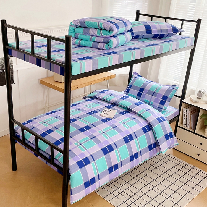 91家纺网 家纺一手货源 找家纺 锦润 2025新款印花12868全棉学生宿舍三件套纯棉六件套学生格