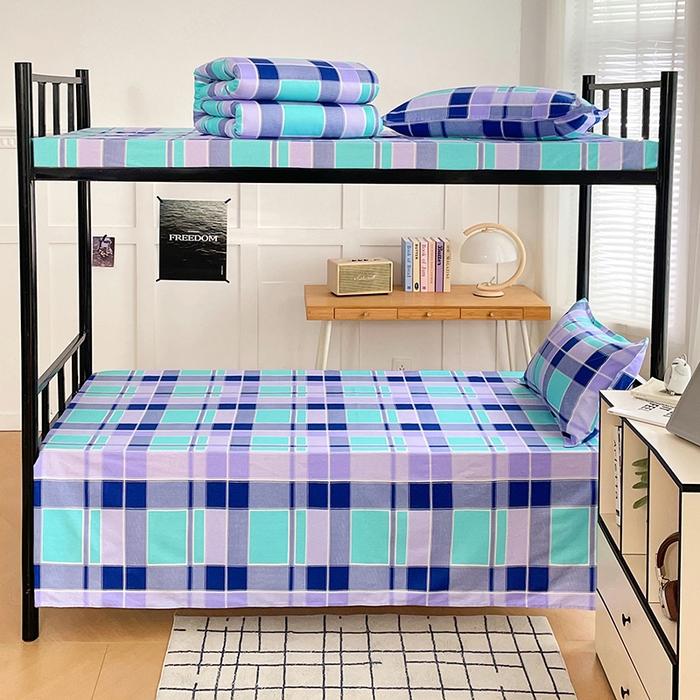 91家纺网 家纺一手货源 找家纺 锦润 2025新款印花12868全棉学生宿舍三件套纯棉六件套学生格