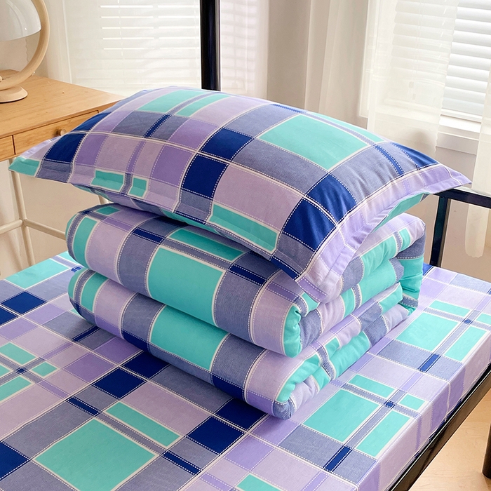 91家纺网 家纺一手货源 找家纺 锦润 2025新款印花12868全棉学生宿舍三件套纯棉六件套学生格