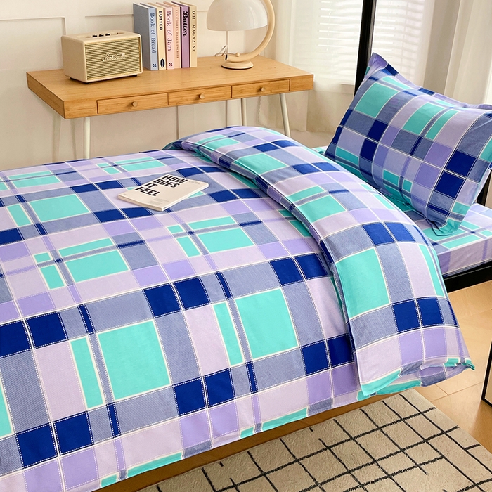 91家纺网 家纺一手货源 找家纺 锦润 2025新款印花12868全棉学生宿舍三件套纯棉六件套学生格