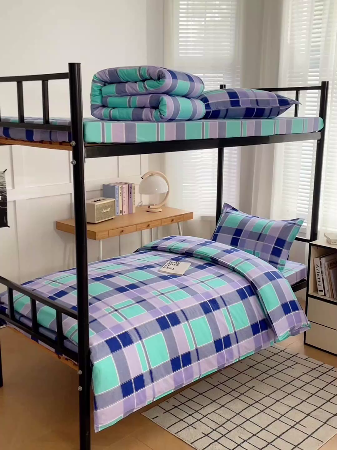 91家纺网 家纺一手货源 找家纺 锦润 2025新款印花12868全棉学生宿舍三件套纯棉六件套学生格