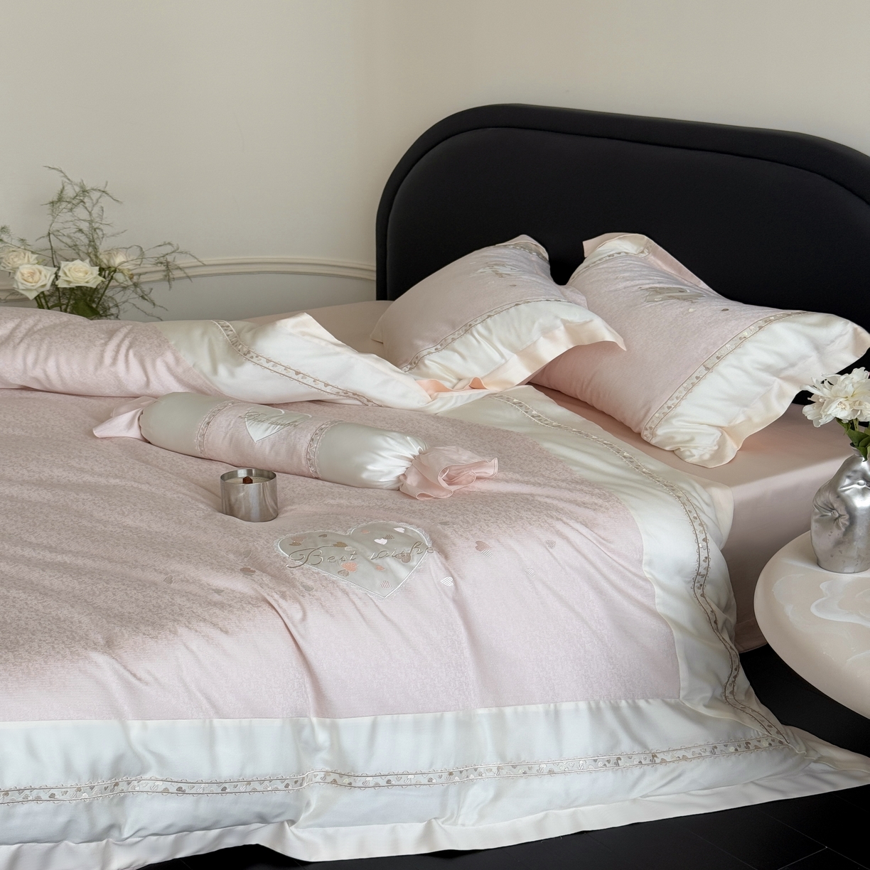 91家纺网 家纺一手货源 找家纺 MIU缪家居 2025新款100支超柔天丝棉四件套-艾琳娜 艾琳娜系列 心动粉