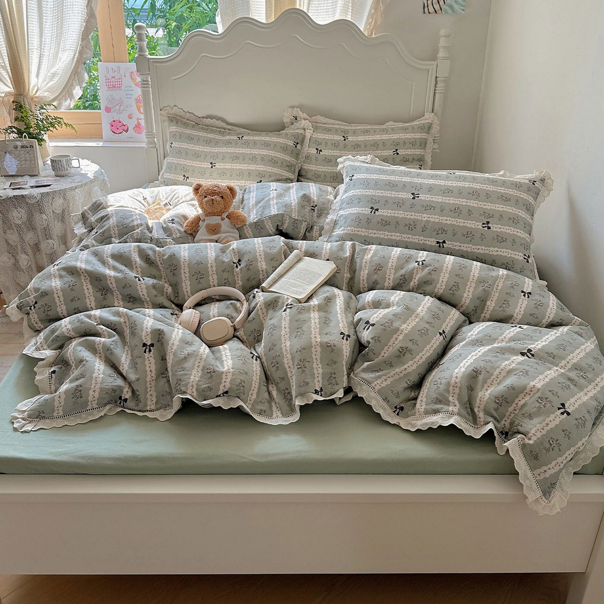 91家纺网 家纺一手货源 找家纺 （总）瑞莱 2025新款全棉纯棉A类有氧双层纱镂空花边四件套