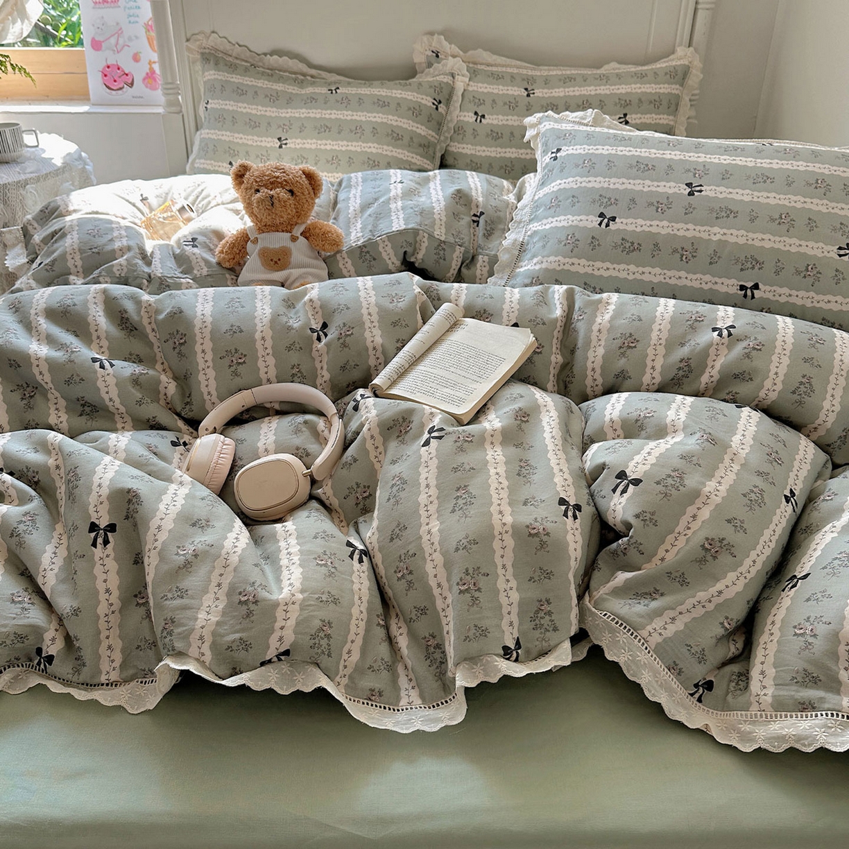 91家纺网 家纺一手货源 找家纺 （总）瑞莱 2025新款全棉纯棉A类有氧双层纱镂空花边四件套