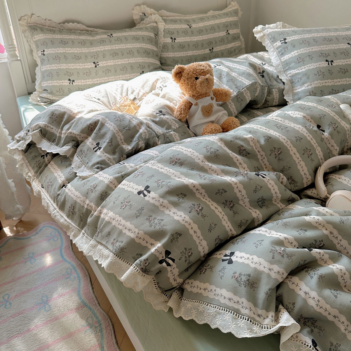 91家纺网 家纺一手货源 找家纺 （总）瑞莱 2025新款全棉纯棉A类有氧双层纱镂空花边四件套