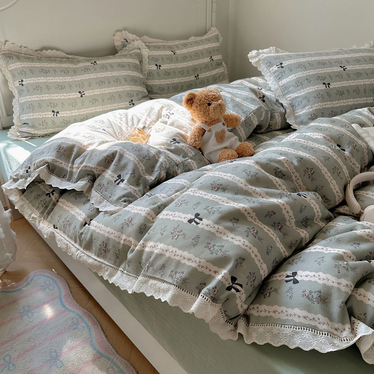 91家纺网 家纺一手货源 找家纺 （总）瑞莱 2025新款全棉纯棉A类有氧双层纱镂空花边四件套