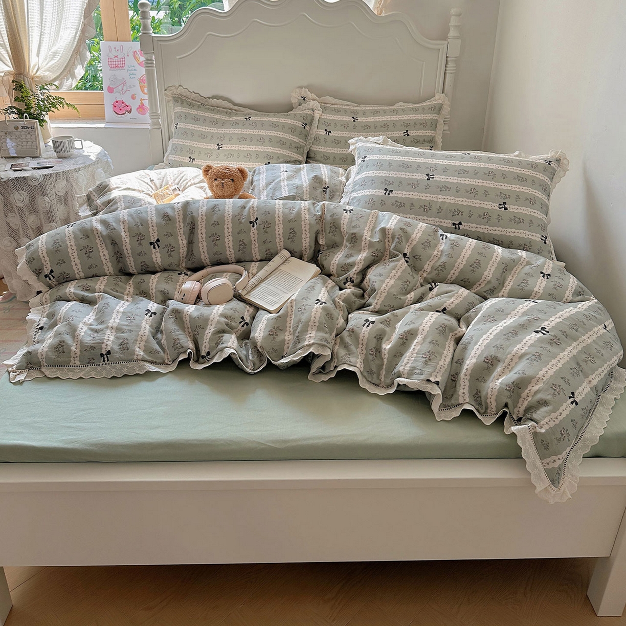 91家纺网 家纺一手货源 找家纺 （总）瑞莱 2025新款全棉纯棉A类有氧双层纱镂空花边四件套