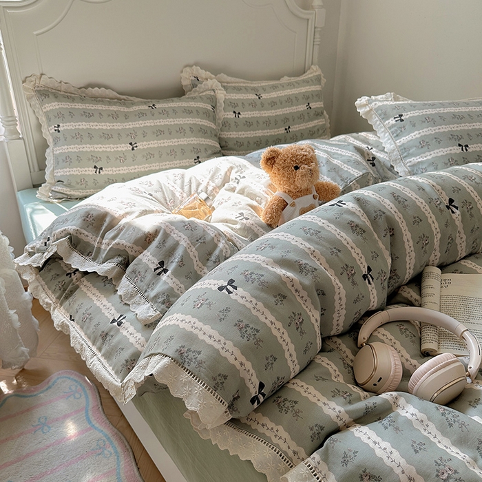 91家纺网 家纺一手货源 找家纺 （总）瑞莱 2025新款全棉纯棉A类有氧双层纱镂空花边四件套