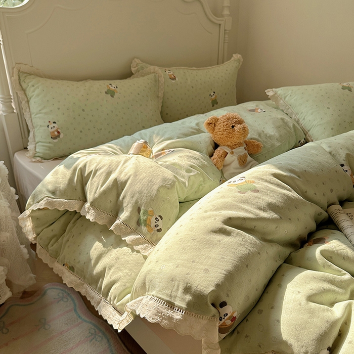 91家纺网 家纺一手货源 找家纺 （总）瑞莱 2025新款全棉纯棉A类有氧双层纱镂空花边四件套