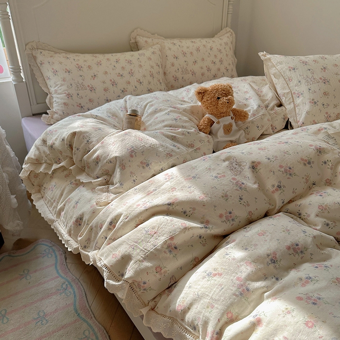 91家纺网 家纺一手货源 找家纺 （总）瑞莱 2025新款全棉纯棉A类有氧双层纱镂空花边四件套