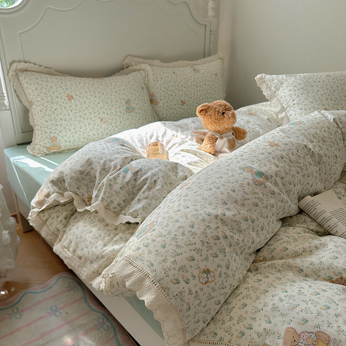 91家纺网 家纺一手货源 找家纺 （总）瑞莱 2025新款全棉纯棉A类有氧双层纱镂空花边四件套