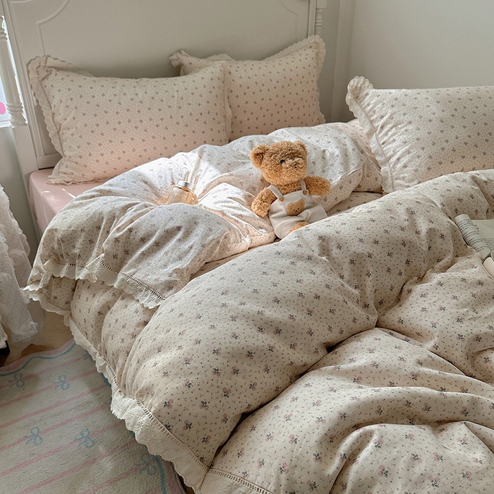 91家纺网 家纺一手货源 找家纺 （总）瑞莱 2025新款全棉纯棉A类有氧双层纱镂空花边四件套