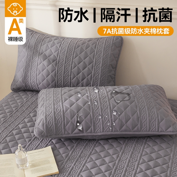雯豆家纺 2025新款简爱防水款夹棉加厚枕套单只一对装水洗棉枕套 梵可-深空灰