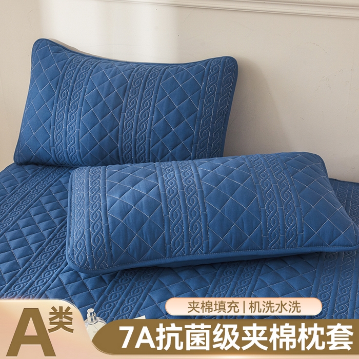91家纺网 家纺一手货源 找家纺 雯豆家纺 2025新款简爱防水款夹棉加厚枕套单只一对装水洗棉枕套 梵可-黛蓝