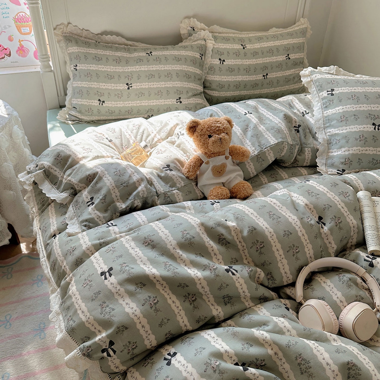 91家纺网 家纺一手货源 找家纺 瑞莱 2025新款全棉纯棉A类有氧双层纱镂空花边四件套 乐风序