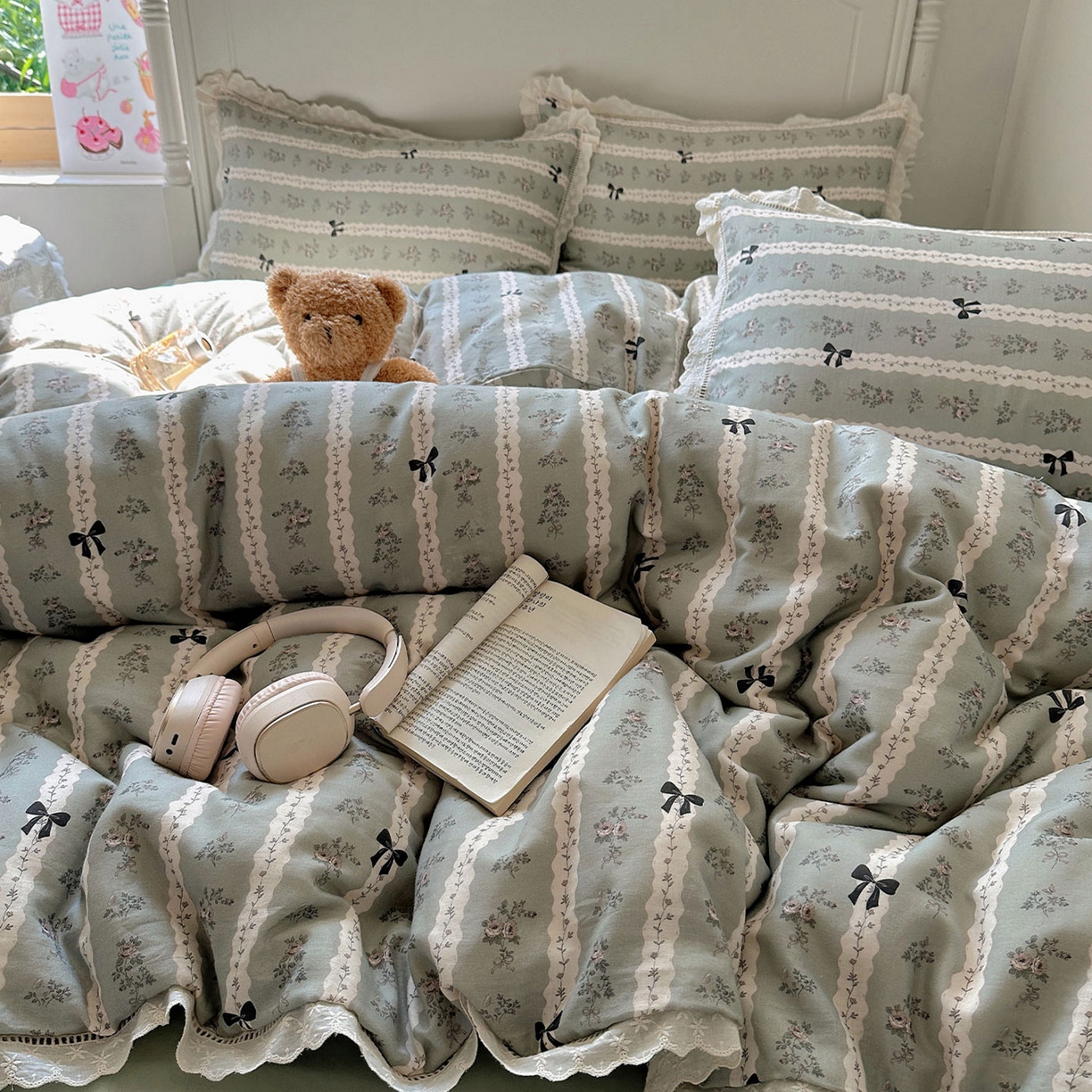 91家纺网 家纺一手货源 找家纺 瑞莱 2025新款全棉纯棉A类有氧双层纱镂空花边四件套 乐风序