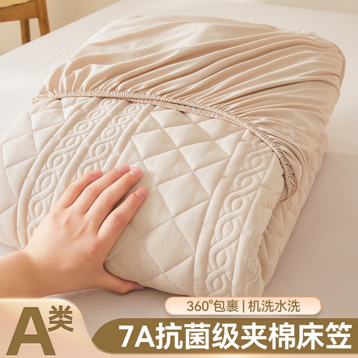 91家纺网 家纺一手货源 找家纺 （总）雯豆家纺 2025新款梵可A类夹棉防水床笠三件套水洗棉磨毛床单保护套