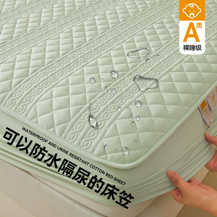 91家纺网 家纺一手货源 找家纺 雯豆家纺 2025新款梵可A类夹棉防水床笠三件套水洗棉磨毛床单保护套 梵可-清雅绿