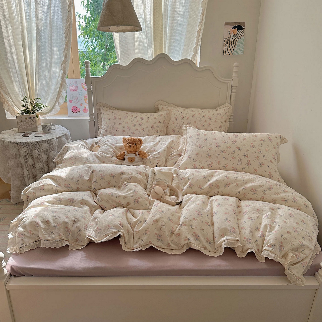 91家纺网 家纺一手货源 找家纺 瑞莱 2025新款全棉纯棉A类有氧双层纱镂空花边四件套 镂空-萝莉兔