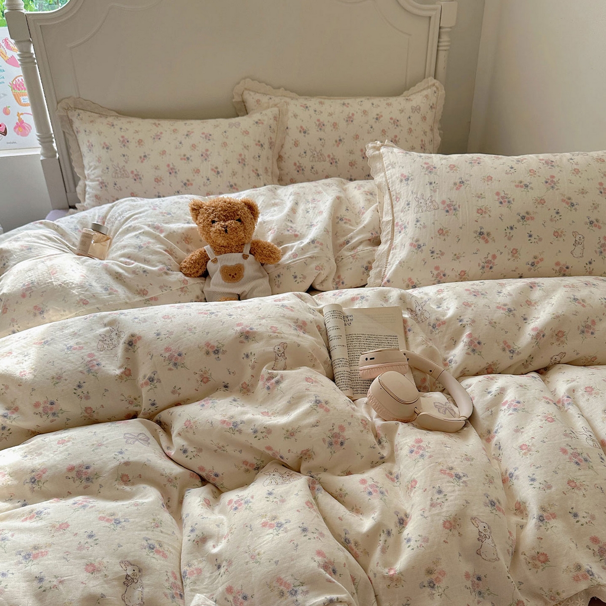 91家纺网 家纺一手货源 找家纺 瑞莱 2025新款全棉纯棉A类有氧双层纱镂空花边四件套 镂空-萝莉兔