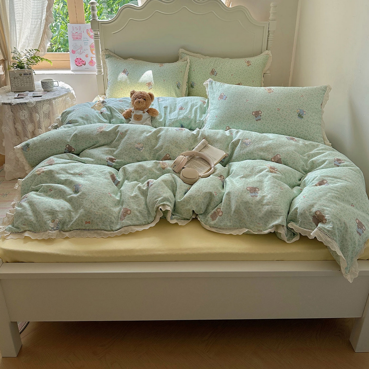 91家纺网 家纺一手货源 找家纺 瑞莱 2025新款全棉纯棉A类有氧双层纱镂空花边四件套 镂空-少女象