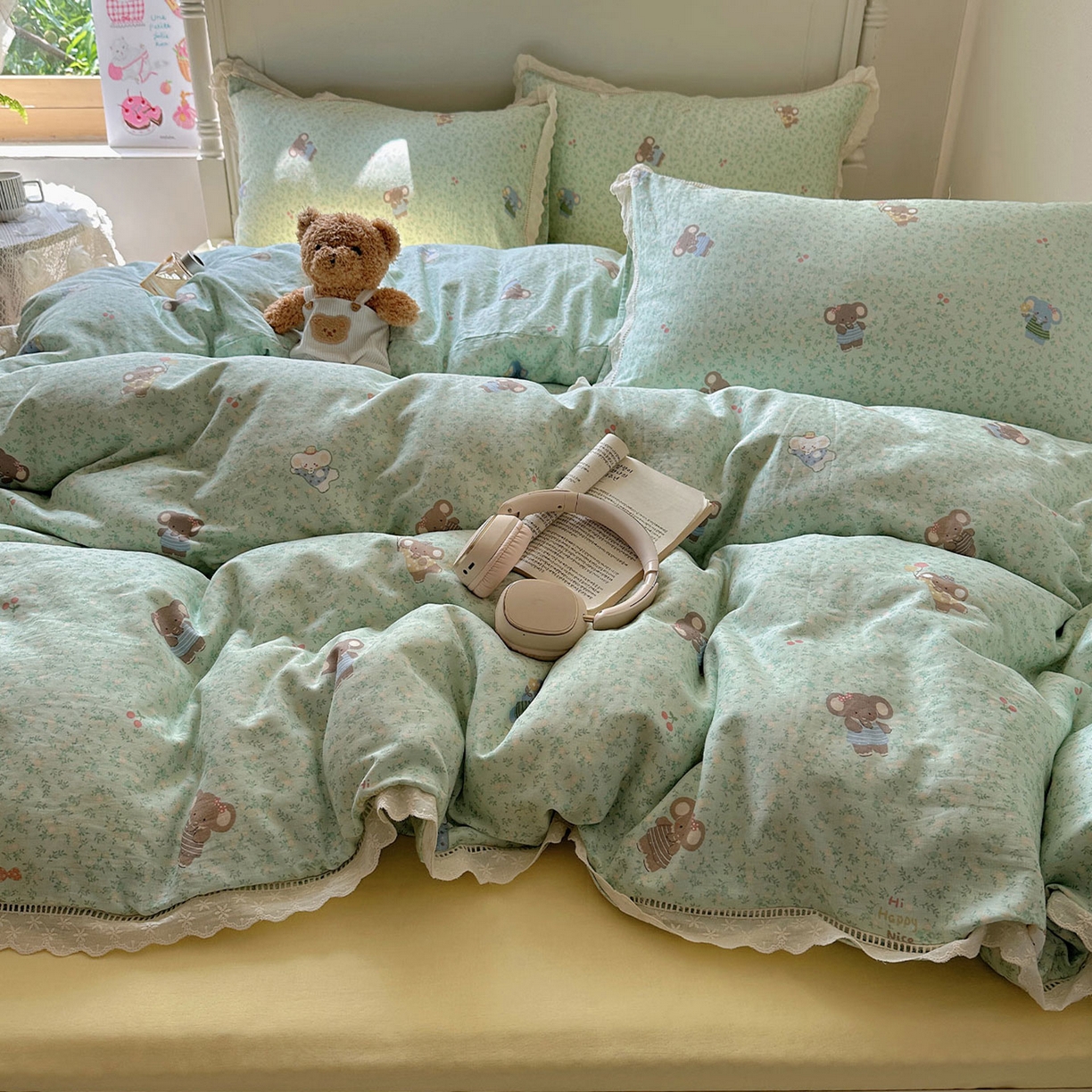 91家纺网 家纺一手货源 找家纺 瑞莱 2025新款全棉纯棉A类有氧双层纱镂空花边四件套 镂空-少女象