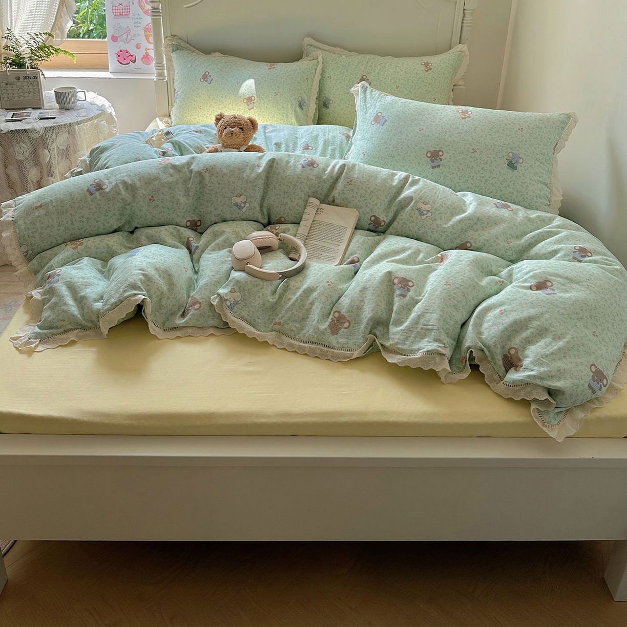 91家纺网 家纺一手货源 找家纺 瑞莱 2025新款全棉纯棉A类有氧双层纱镂空花边四件套 镂空-少女象