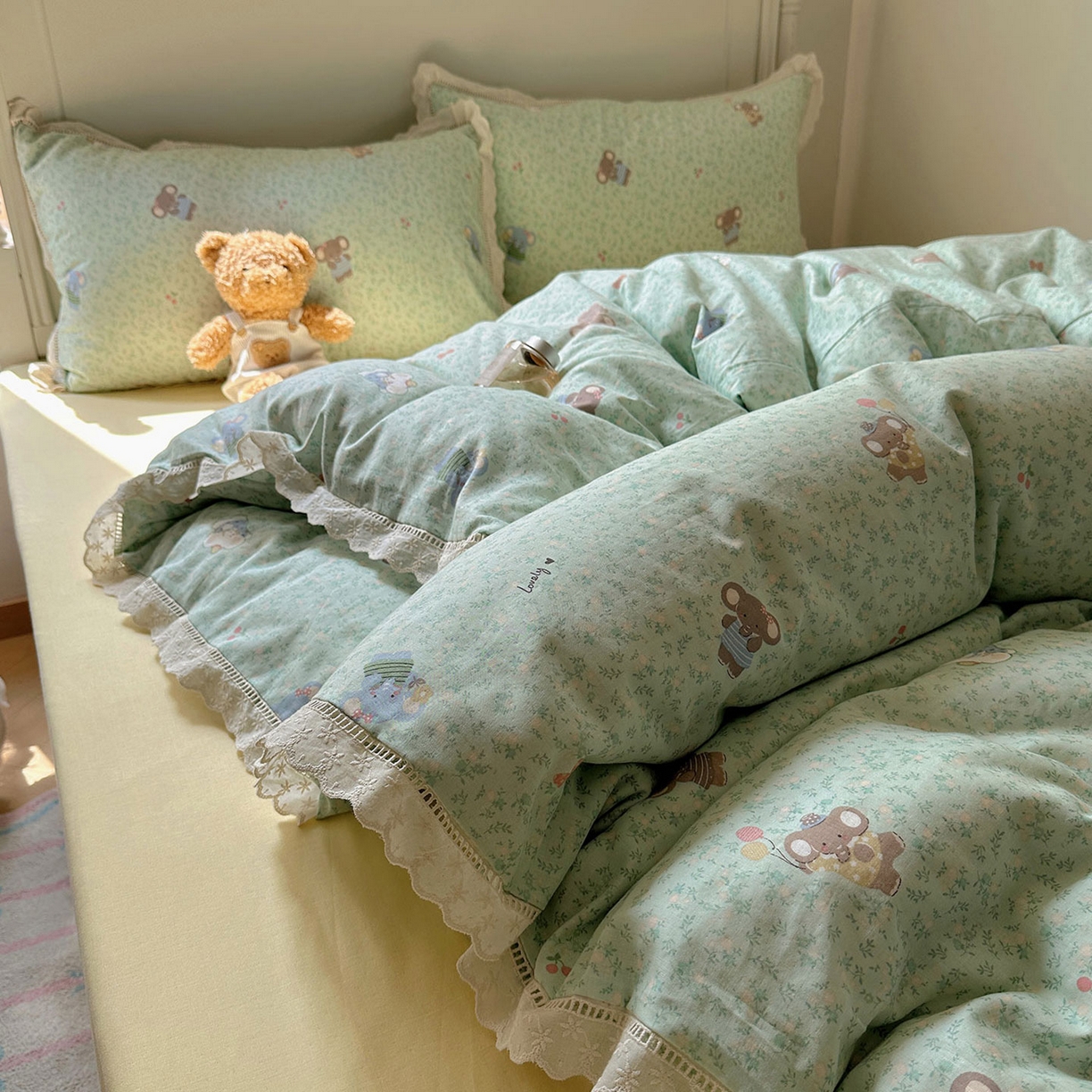 91家纺网 家纺一手货源 找家纺 瑞莱 2025新款全棉纯棉A类有氧双层纱镂空花边四件套 镂空-少女象