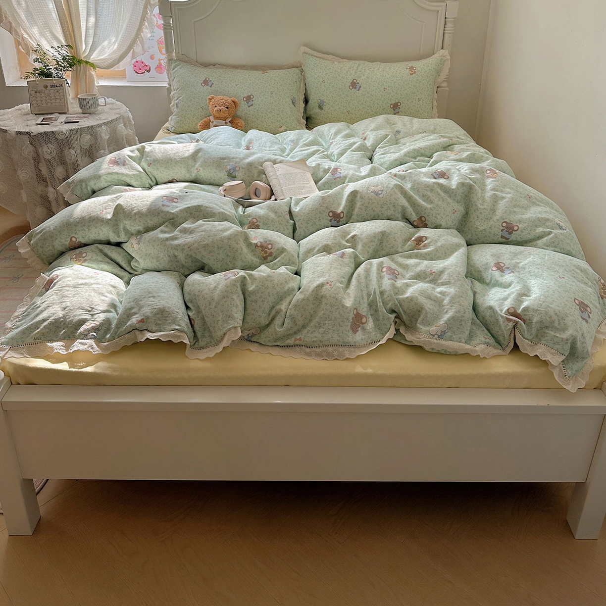 91家纺网 家纺一手货源 找家纺 瑞莱 2025新款全棉纯棉A类有氧双层纱镂空花边四件套 镂空-少女象