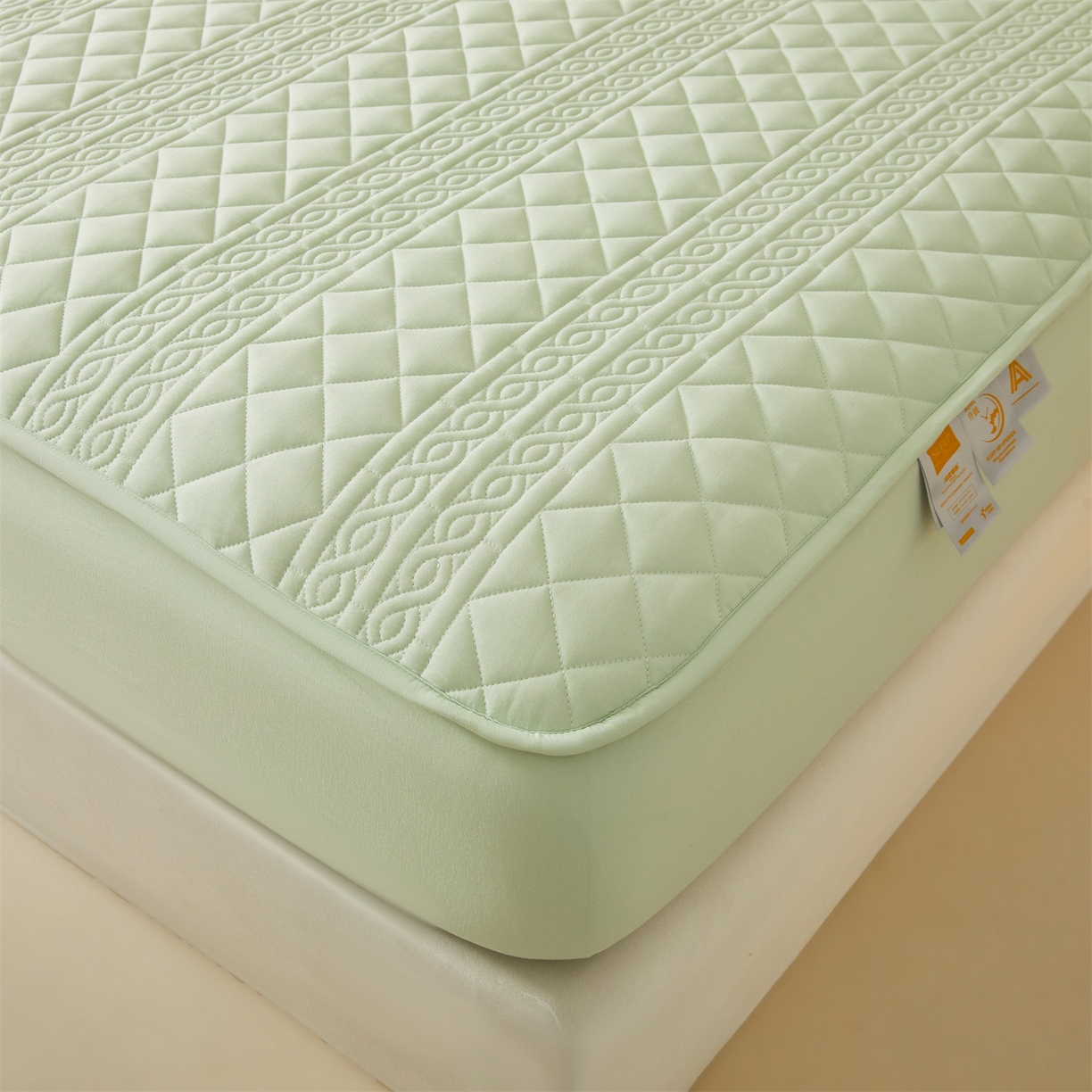 91家纺网 家纺一手货源 找家纺 雯豆家纺 2025新款梵可A类夹棉防水床笠三件套水洗棉磨毛床单保护套 梵可-清雅绿