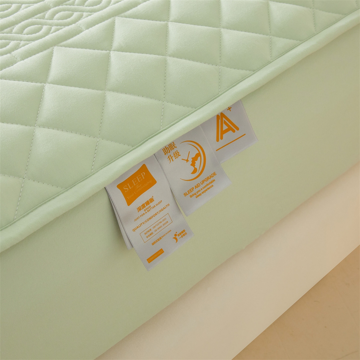 91家纺网 家纺一手货源 找家纺 雯豆家纺 2025新款梵可A类夹棉防水床笠三件套水洗棉磨毛床单保护套 梵可-清雅绿